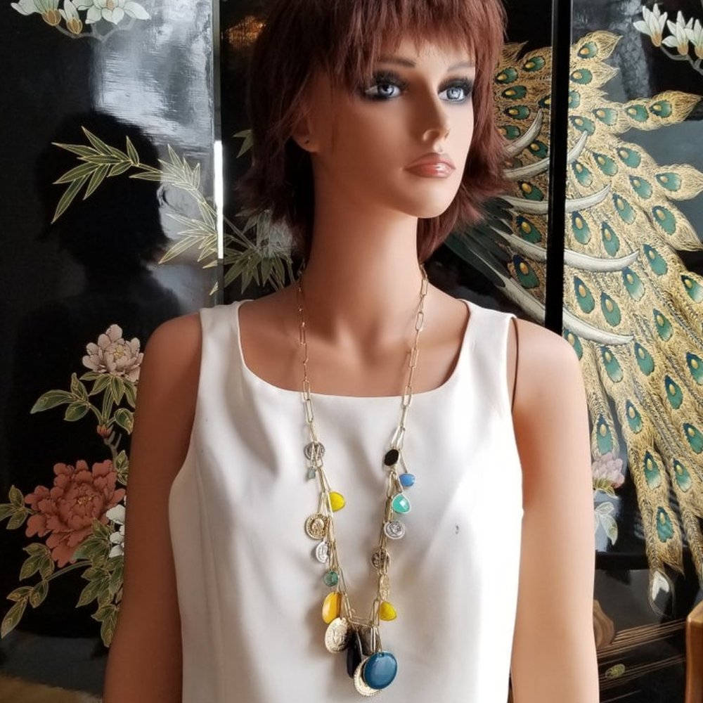 Mad Men Gold Silver Coin Beaded 32" Necklace